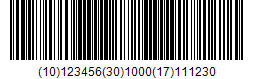 GS1-128条码：(10)123456(30)1000(17)111230