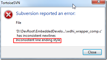 【已解决】TortoiseSVN commit出错：xxx.c has inconsistent newlines, Inconsistent line ending style