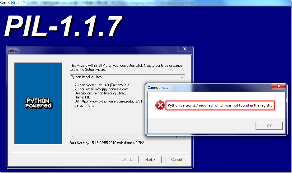 【已解决】Python中通过PIL-1.1.7.win32-py2.7.exe安装PIL结果出错：Python version 2.7 required, which was not found in the registry