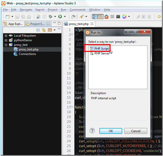 【未解决】Aptana Studio 3中Run as PHP Script出错：an internal error occurred during java.lang.NullPointerException