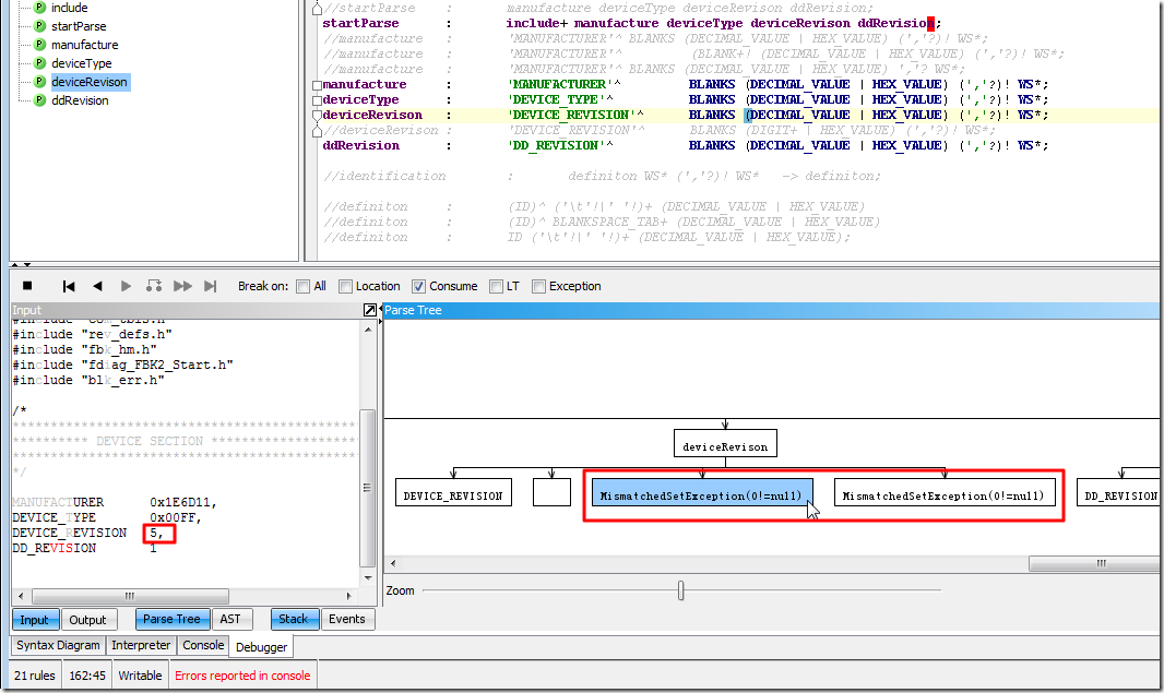 【已解决】antlr解析出错：MismatchedSetException(0!=null)