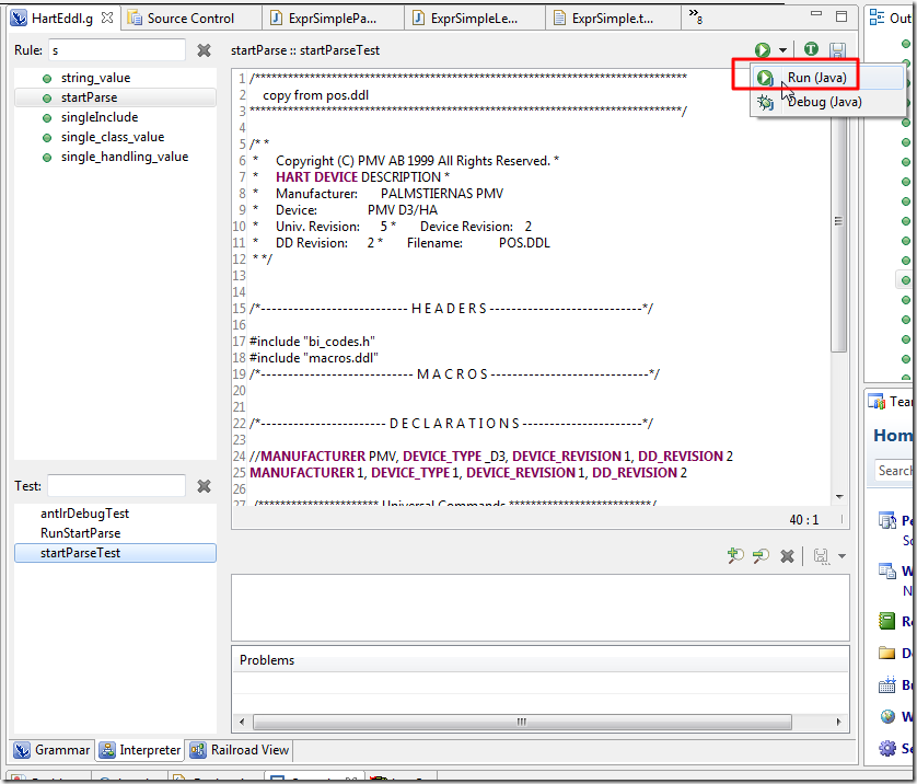 【已解决】Eclipse中用Interpreter去运行Antlr代码出错：An internal error occurred during: "ANTLR Event Listener". For input string: "false"