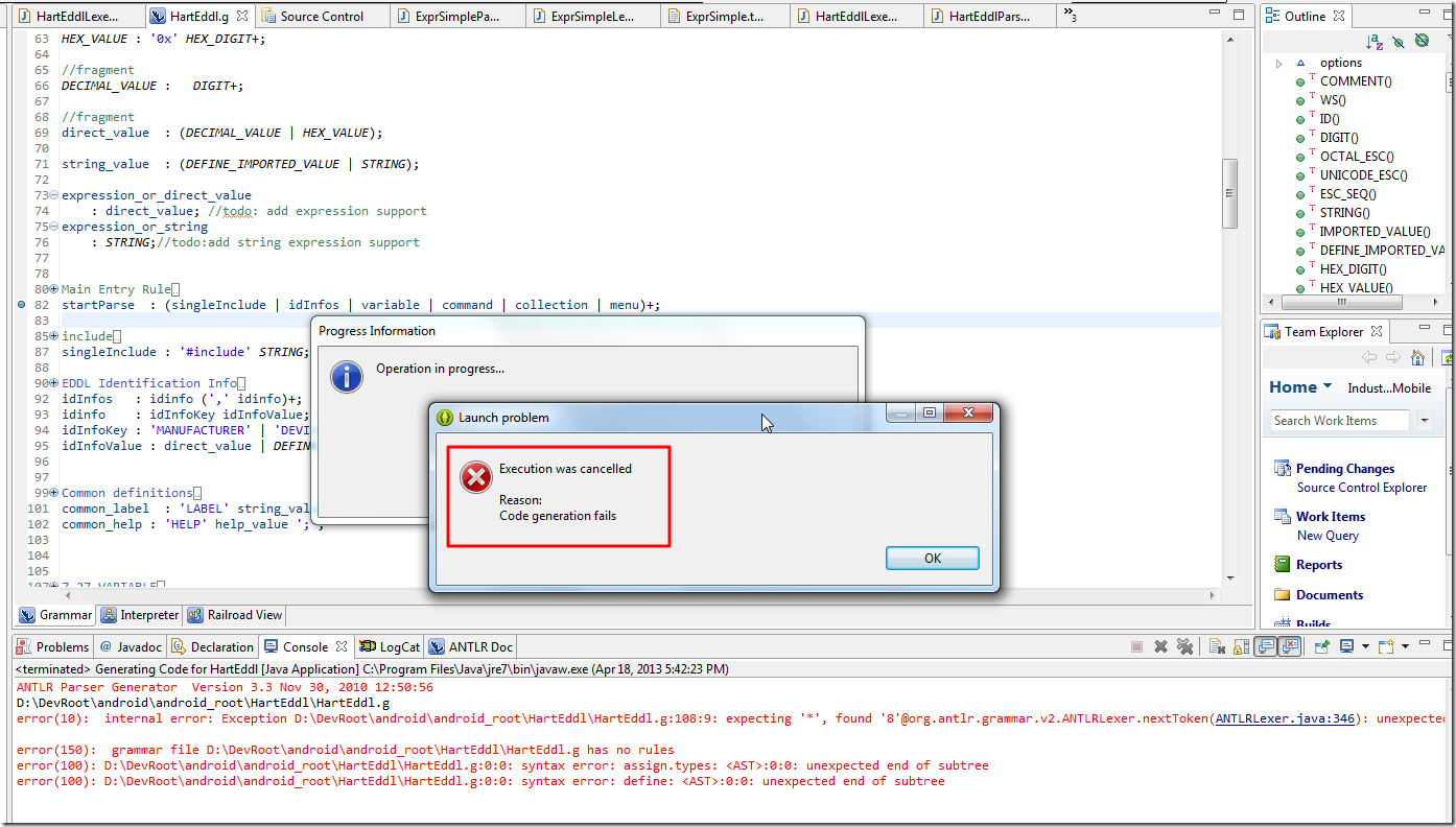 【已解决】Eclipse中对于antlr去Debug(Java)时出错：execution was cancelled reason code generation fails