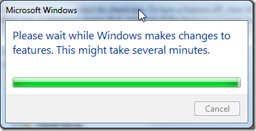 please wait while windows makes changes to features