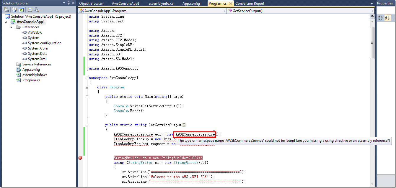 【已解决】已装AWS SDK for .NET，但是C#中找不到AWSECommerceService和ItemLookup