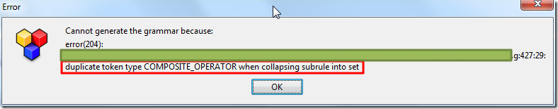 【已解决】Antlr语法编译出错：Cannot generate the grammar because, duplicate token type COMPOSITE_OPERATOR when collapsing subrule into set