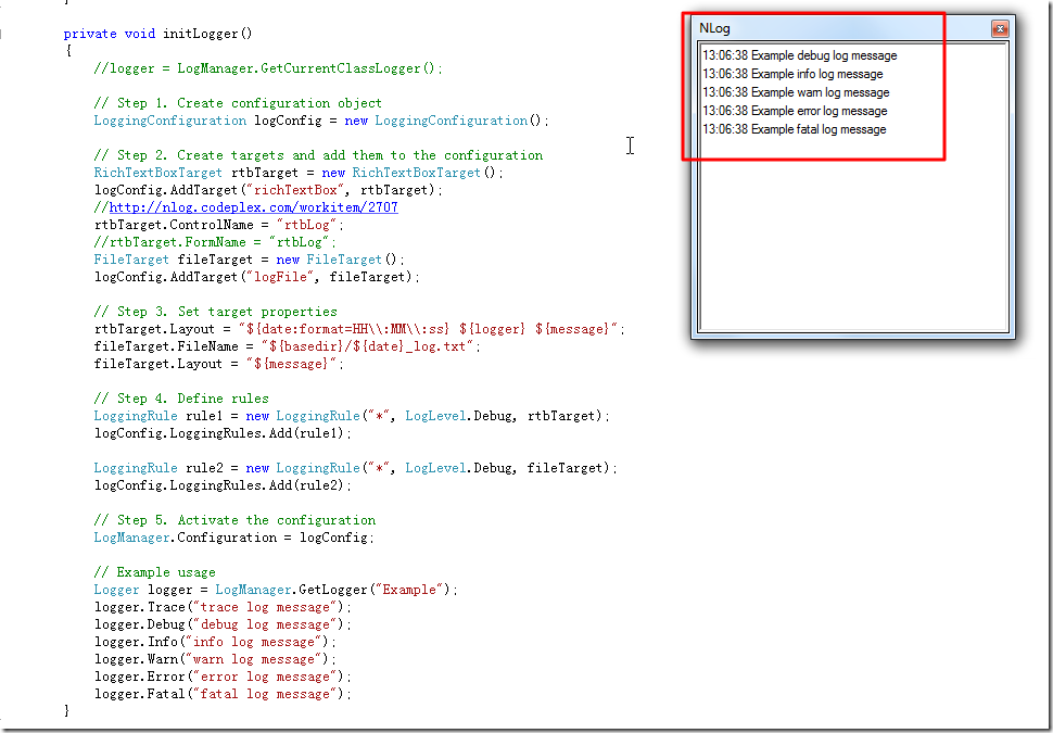 【已解决】C#中用NLog的RichTextBoxTarget结果始终创建新窗口