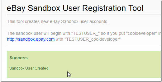 sandbox user has create success