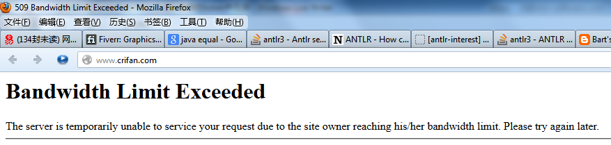 【记录】登陆自己的网站www.crifan.org出现：509 Bandwidth Limit Exceeded