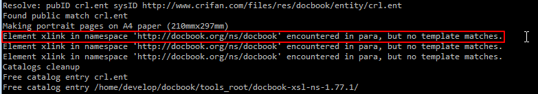 Element xlink in namespace docbook encountered in para but no template matches