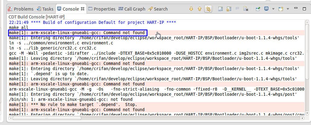 【已解决】Ubuntu下Eclipse中交叉编译Uboot出错：make[1]: arm-xscale-linux-gnueabi-gcc: Command not found