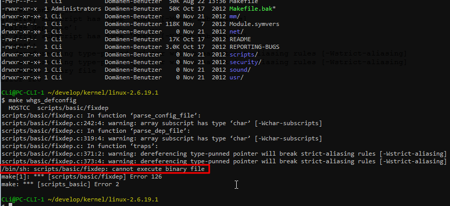 【已解决】Cygwin下用arm-xscale-linux-gnueabi交叉编译Linux内核在配置时出错：/bin/sh: scripts/basic/fixdep: cannot execute binary file