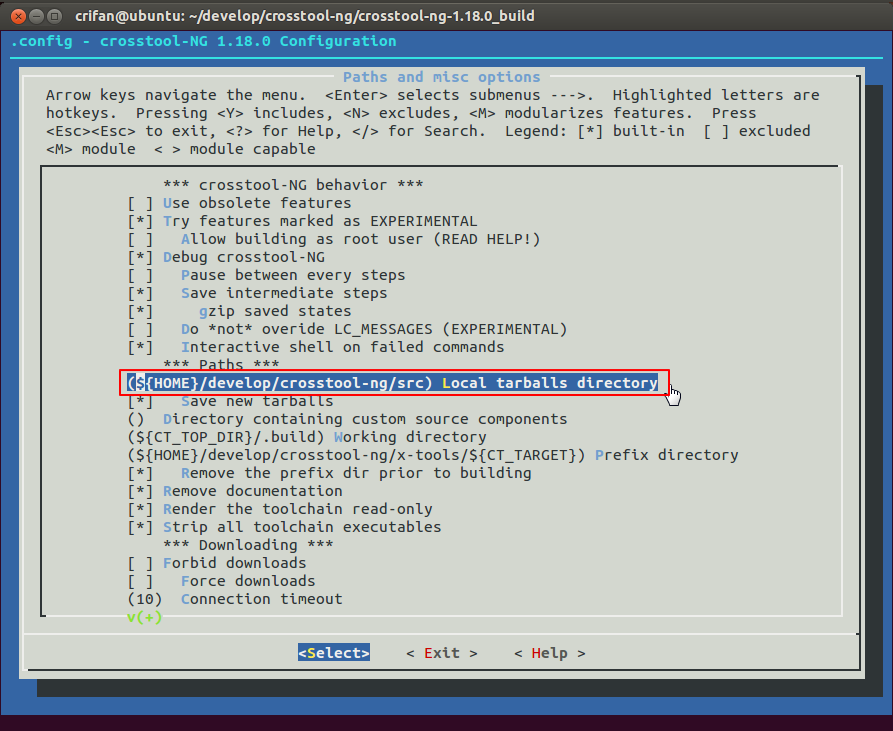 【记录】Ubuntu下更新crosstool-ng的menuconfig配置