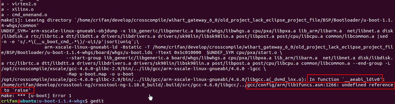 【已解决】uboot交叉编译出错：gcc/config/arm/lib1funcs.asm:1266: undefined reference to `raise'