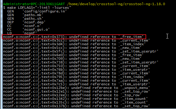 【已解决】Cygwin下make编译crosstool-ng出错：nconf.o:nconf.c:(.text+0x373): undefined reference to `_free_item'