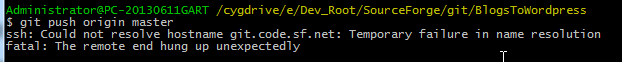 【已解决】对于SourceForge的git去git push结果出错：ssh: Could not resolve hostname git.code.sf.net: Temporary failure in name resolution