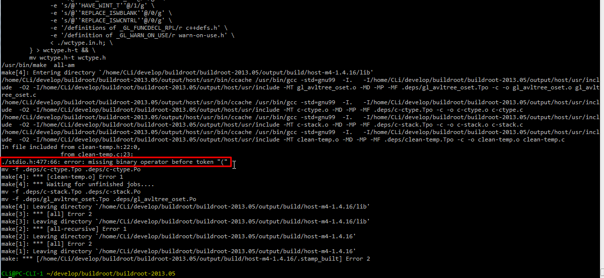 【已解决】Cygwin下make编译Buildroot出错：./stdio.h:477:66: error: missing binary operator before token "("