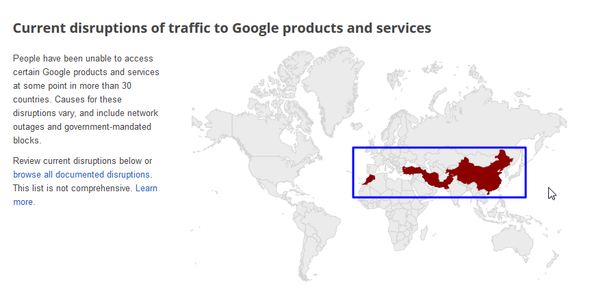 a line of red for discruption of google service