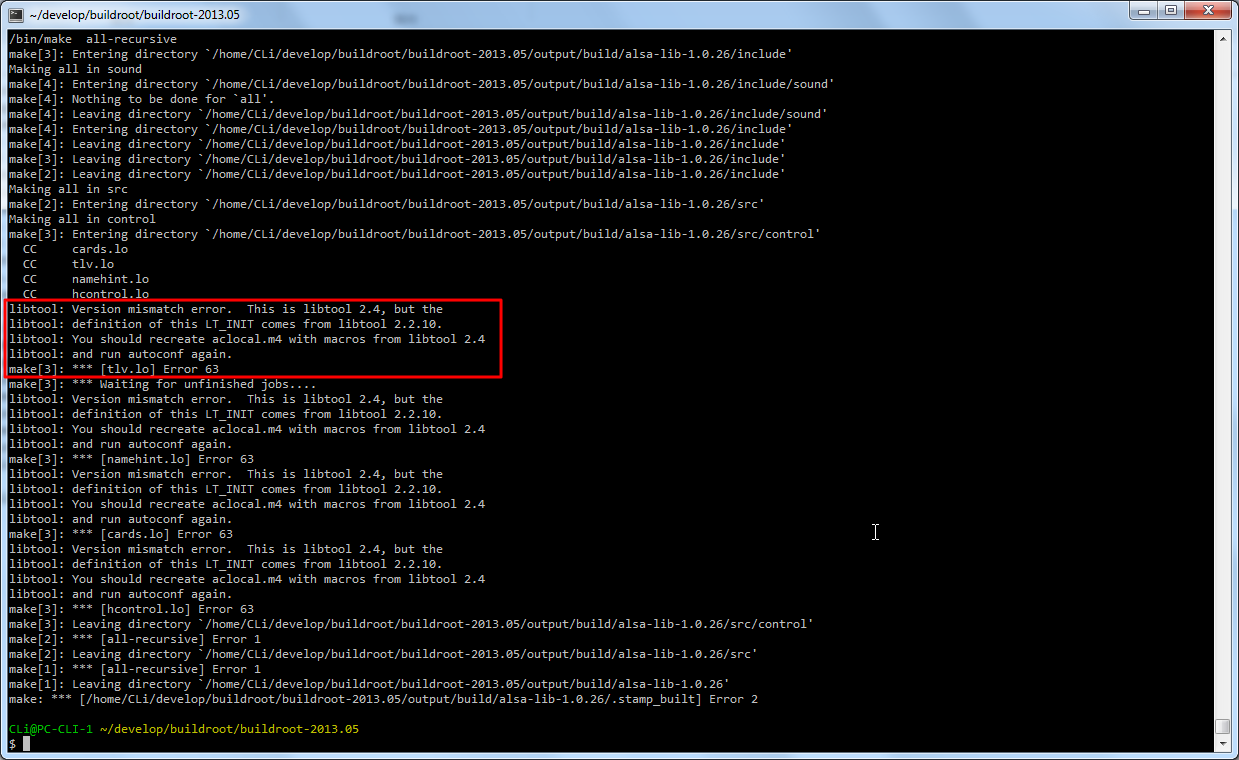 【已解决】cygwin下编译buildroot在alsa-lib时出错：libtool: Version mismatch error.  This is libtool 2.4, but the definition of this LT_INIT comes from libtool 2.2.10.
