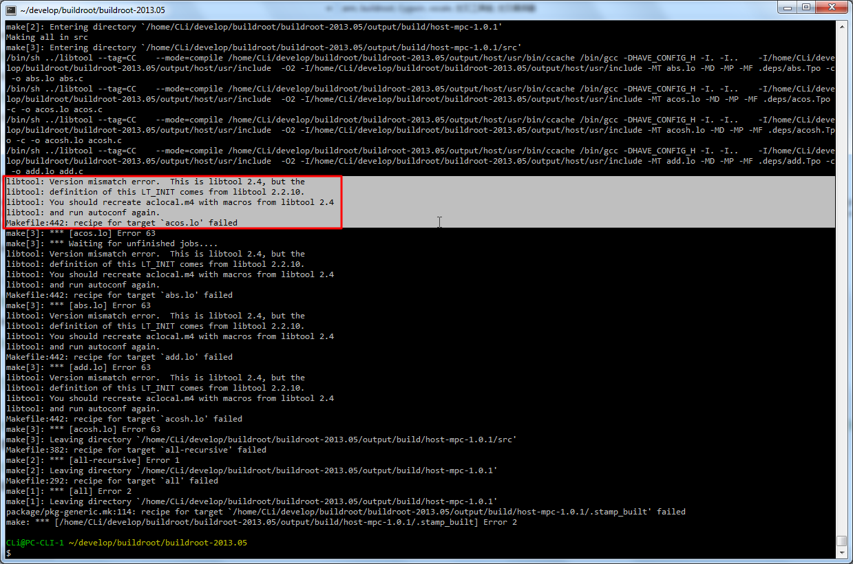 【已解决】cygwin下编译buildroot期间编译mpc时出错：libtool: Version mismatch error