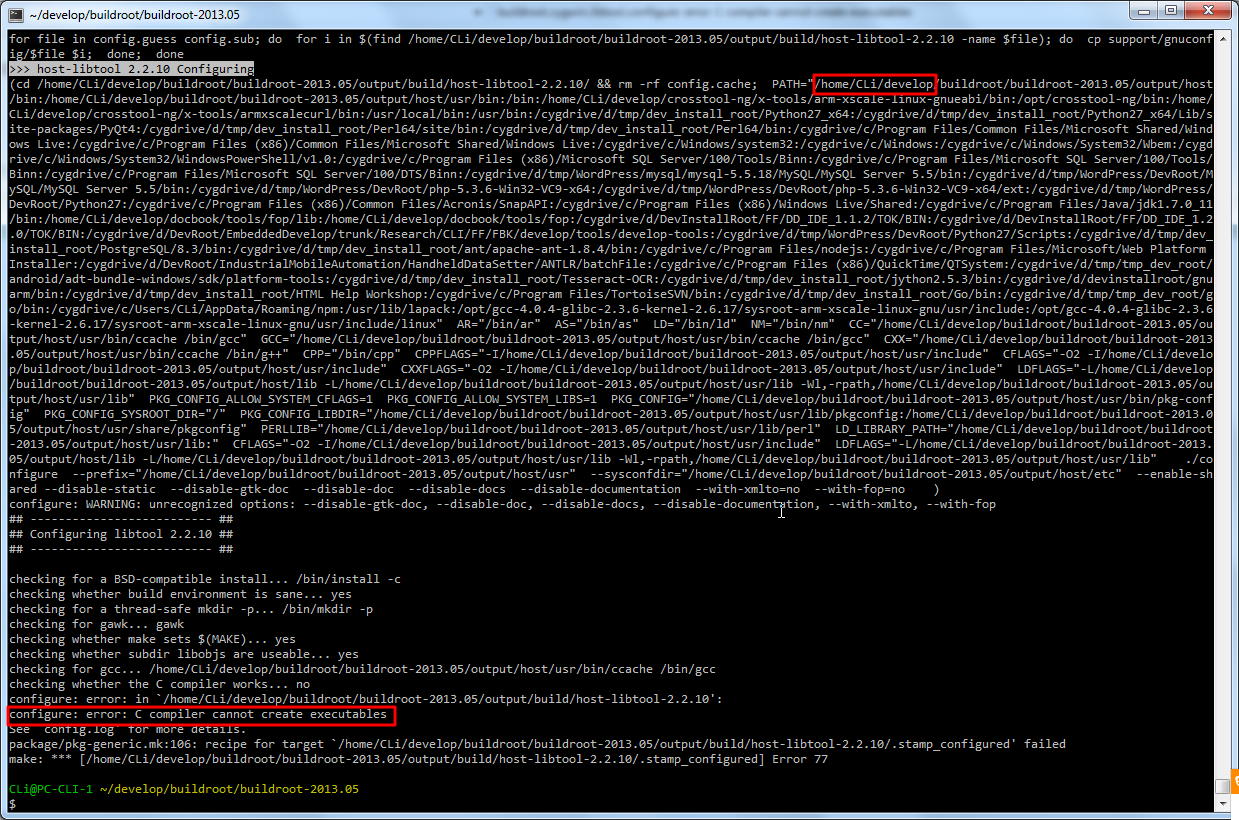 【记录】第四次去研究：cygwin下编译buildroot在编译libtool时出错：configure: error: C compiler cannot create executables