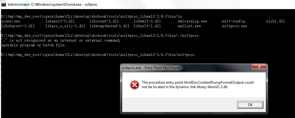 xsltproc htmlDocContentDumpFormatOutput could not be located