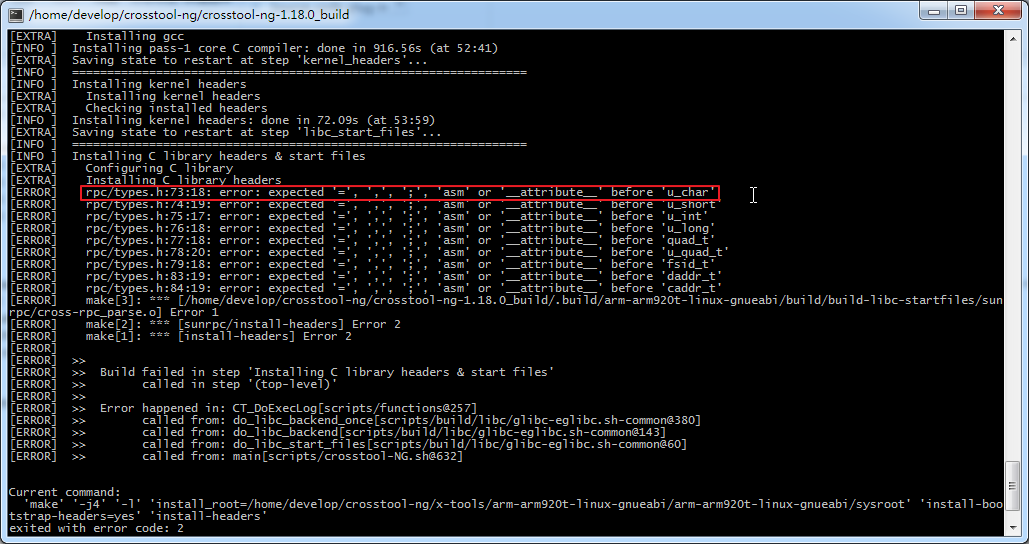 【已解决】cygwin中编译crosstool-ng在eglibc 2.17中的rpc_parse.c出错：rpc/types.h:73:18: error: expected '=', ',', ';', 'asm' or '__attribute__' before 'u_char'