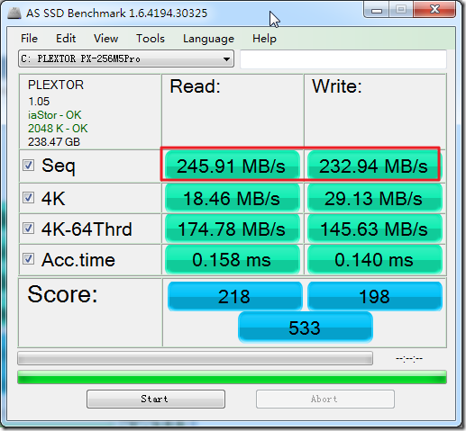 win7 x64 sata2 m5p is rd 245MB wr 232MB