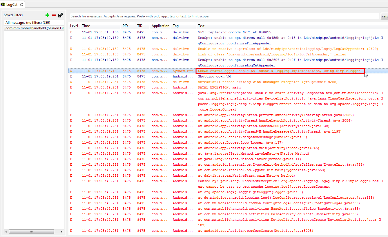 【已解决】android中使用android-logging-log4j调用logConfigurator.setLevel会出错：ERROR StatusLogger Unable to locate a logging implementation, using SimpleLogger