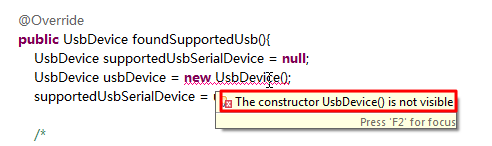 The constructor UsbDevice is not visible