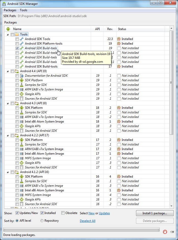 android sdk build tools revision 19 size 19.7MB