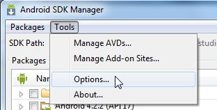 android sdk manager tools options