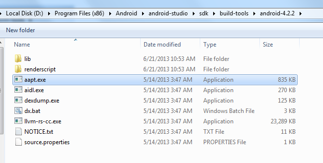 build tools android 4.2.2 contains aapt exe