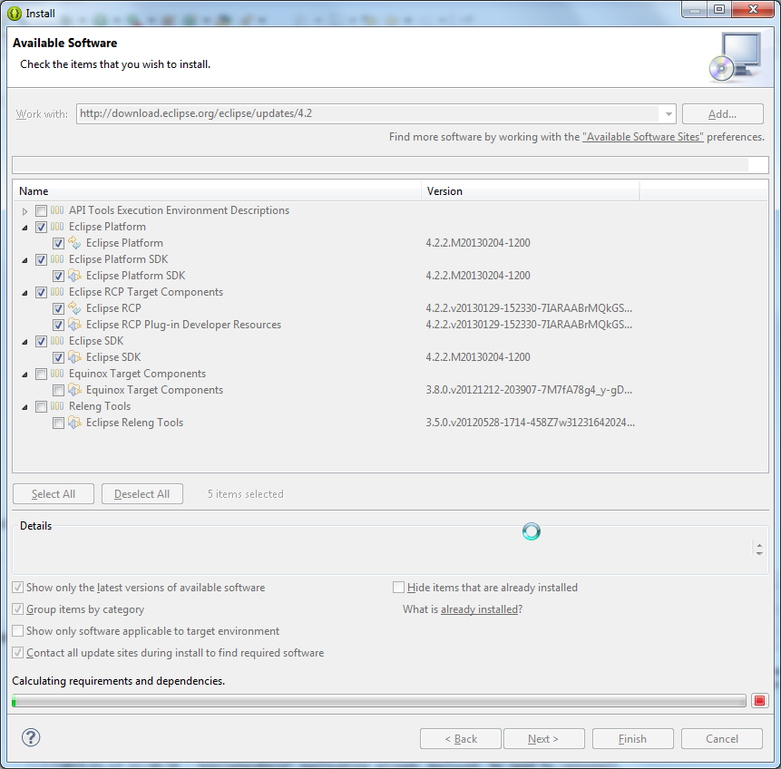 【已解决】ADT中去安装4.2.2的Eclipse时挂在Calculating requirements and dependencies