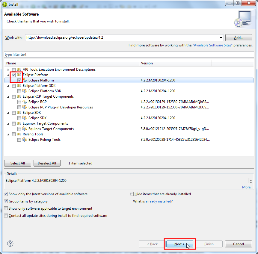only select eclipse platform next only select eclipse platform next