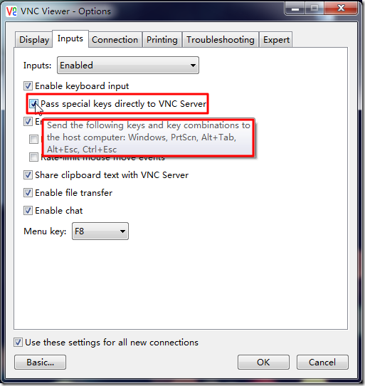 pass special keys directly to VNC Server include PrtScn