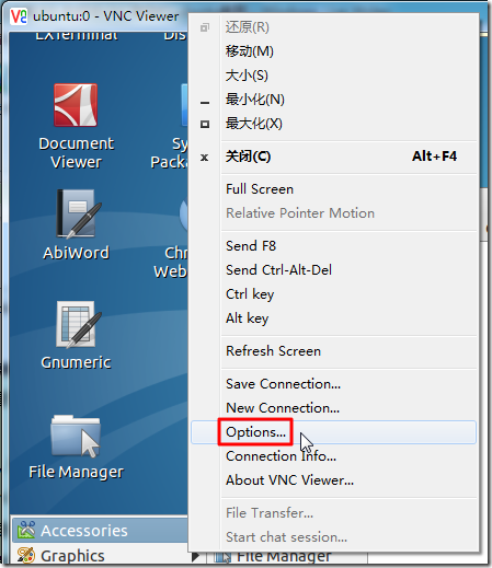 vnc viewer window right click options