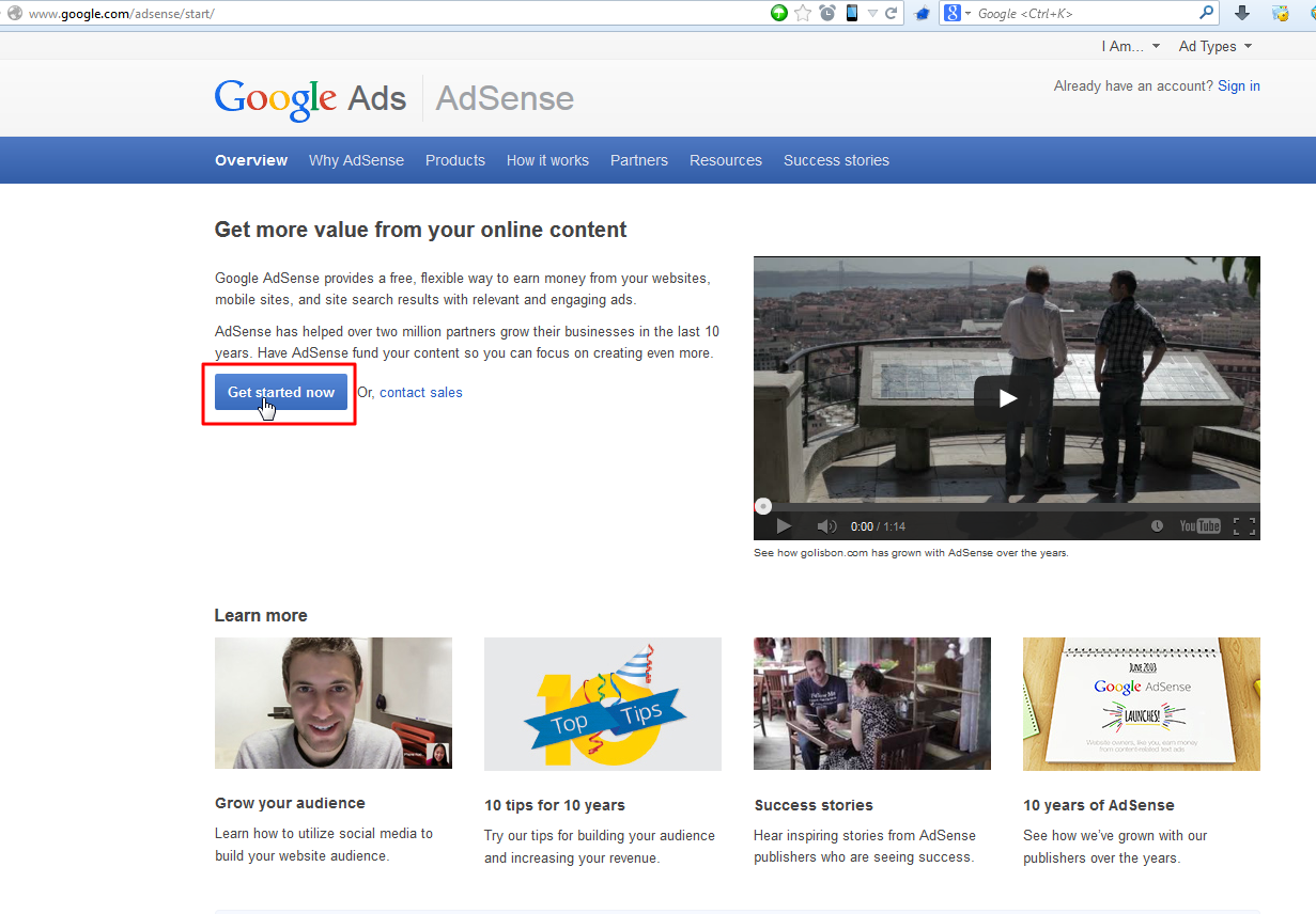 google ads adsense start get started now