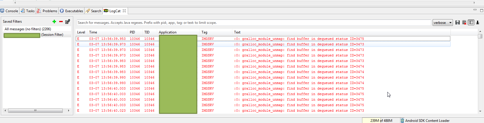 【未解决】Android调试设备时logcat中出错：03-07 13:49:48.483: E/IMGSRV(9899): :0: gralloc_module_unmap: find buffer in dequeued status ID=3454