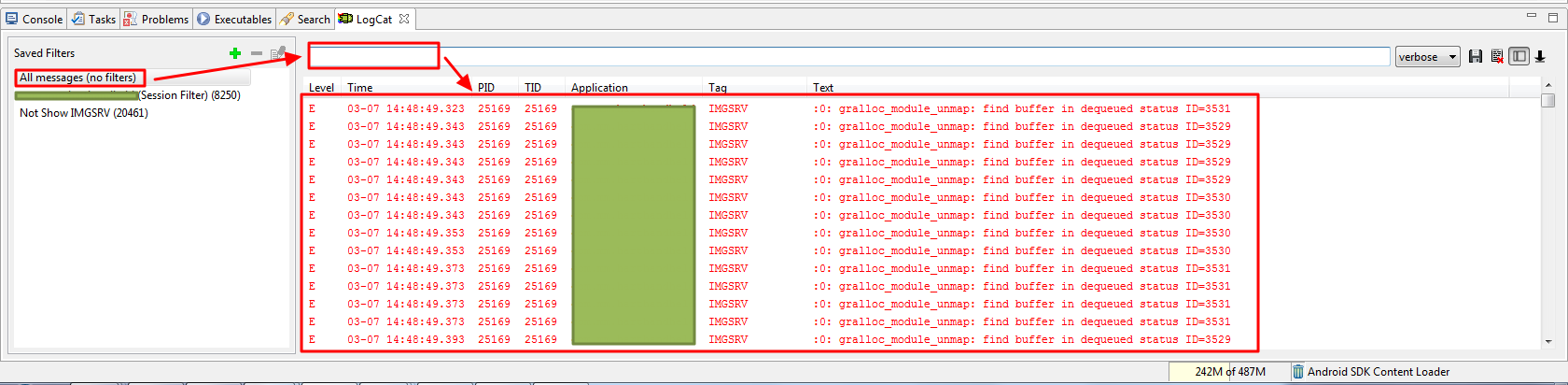 logcat not add tag filter will show imgsrv error items
