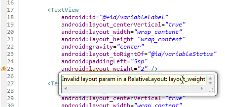 Invalid layout param in a RelativeLayout layout_weight