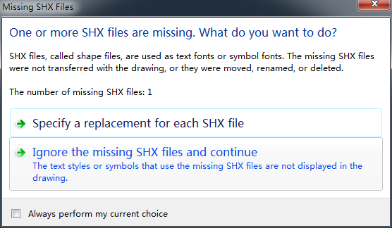 one or more SHX files are missing what do you want to do