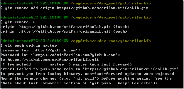 【已解决】github中git push origin master出错：error: failed to push some refs to