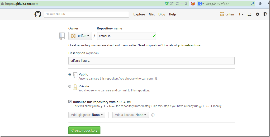 【记录】在github上创建项目crifanLib