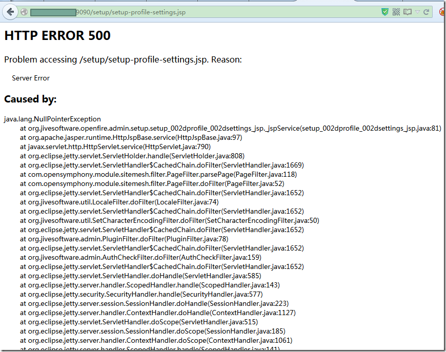 【已解决】Openfire初始化配置在特性设置时出错：HTTP ERROR 500 Problem accessing /setup/setup-profile-settings.jsp Reason Server Error
