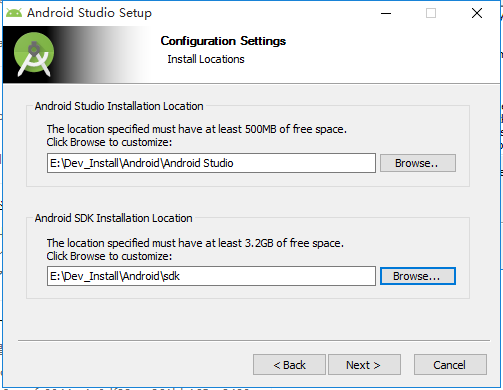 configuration settings choose location to e disk