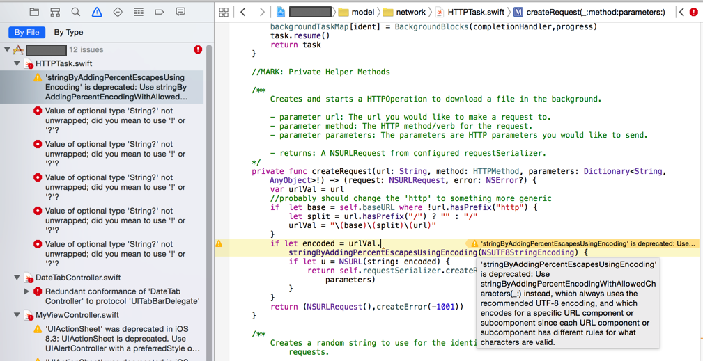 【未解决】stringByAddingPercentEscapesUsingEncoding is deprecated Use stringByAddingPercentEncodingWithAllowedCharacters(_:) instead