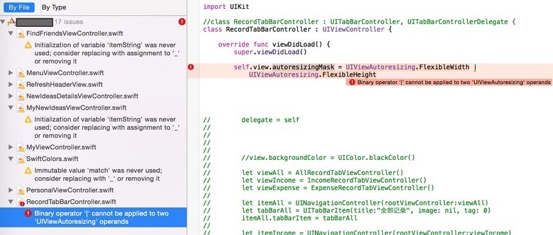 【已解决】swift代码出错：Binary operator | cannot be applied to two UIViewAutoresizing operands