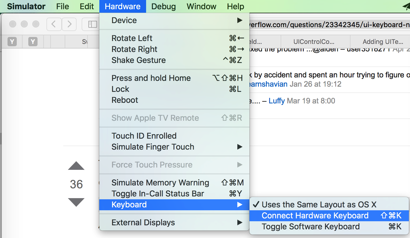 not select simulator hardware connect hardware keyboard