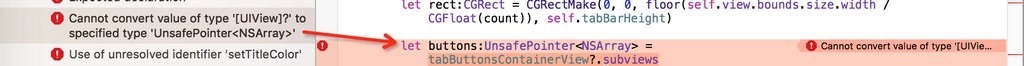 ［已解决］Swift代码出错：Cannot convert value of type [UIView]? to specified type UnsafePointer<NSArray>